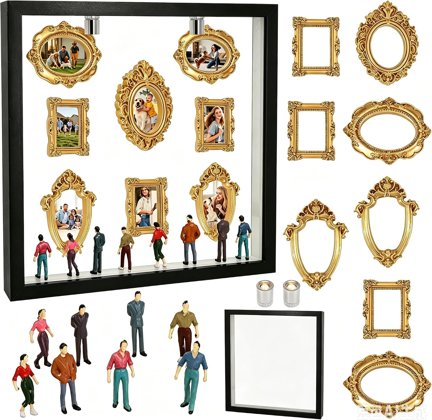 Diy-mini-museums-silhouette-box, Mini-goldrahmen Mit 8 Minifiguren, Museumsrahmen Mit Beleuchtung, Modische Museums-silhouette-box, Für Valentinstag, Geburtstag