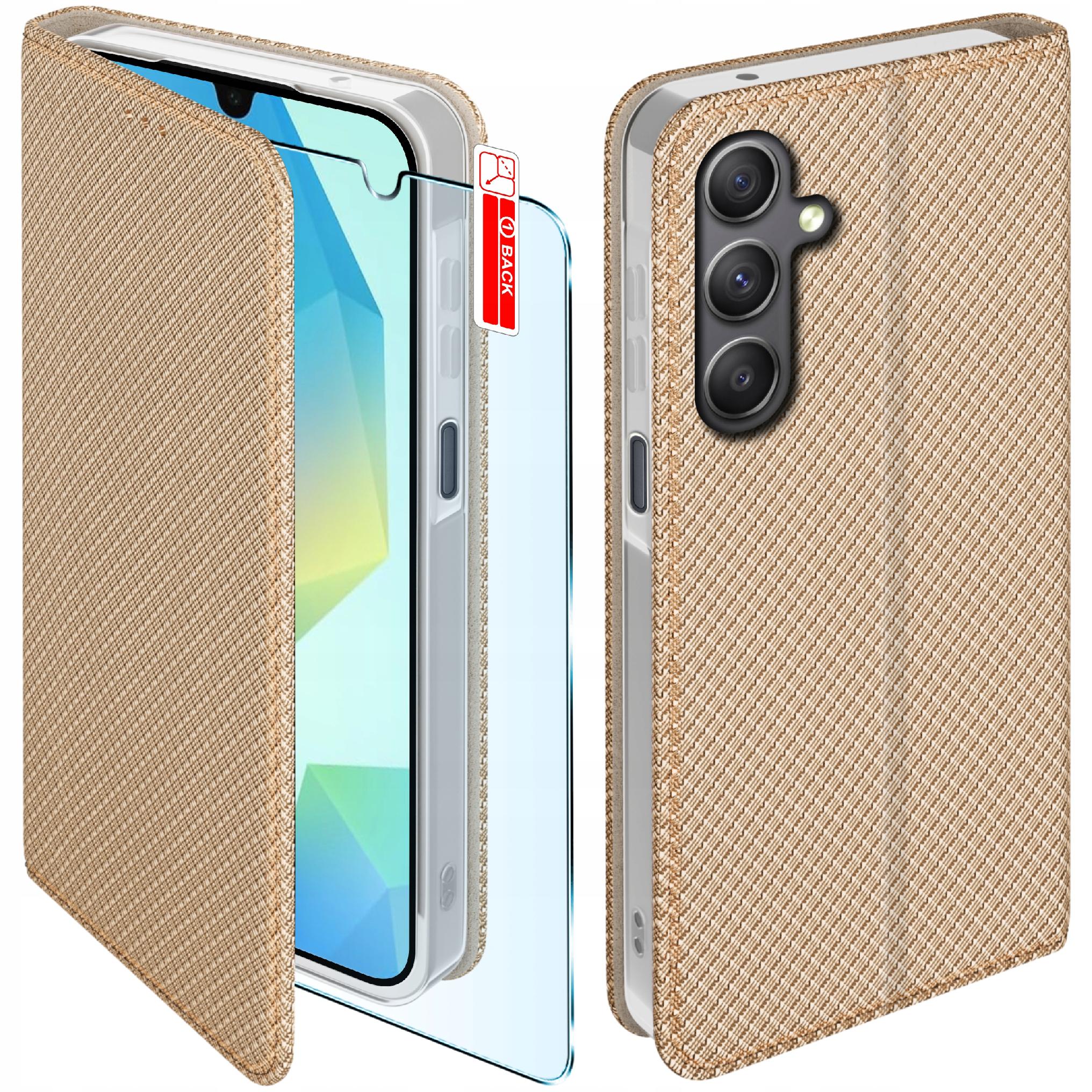 Schutzhülle Für Samsung A16 / A16 5g Smart Mit Magnetverschluss Und Klappe, Gold + Glas
