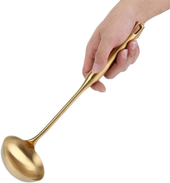 Oimg Suppenkelle Edelstahlkelle Und Küchenwender Bouillonlöffel Große Suppenkelle Komfortabler Griff Küchenspatel Nützliches Kochutensil (gold)
