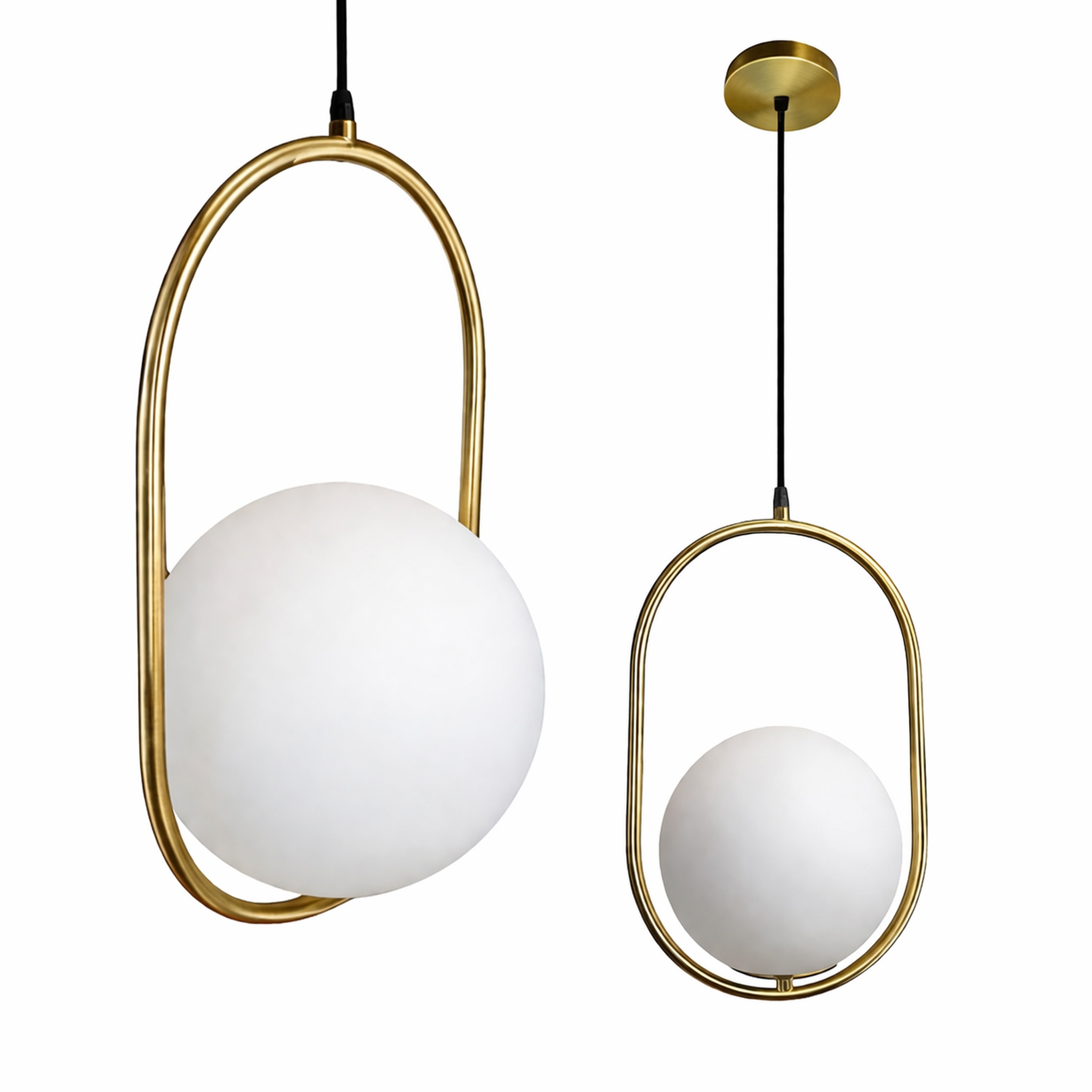 Ovale Hängelampe Mit Kugelform, 25 Cm, E27, Milchig-goldene Kugel