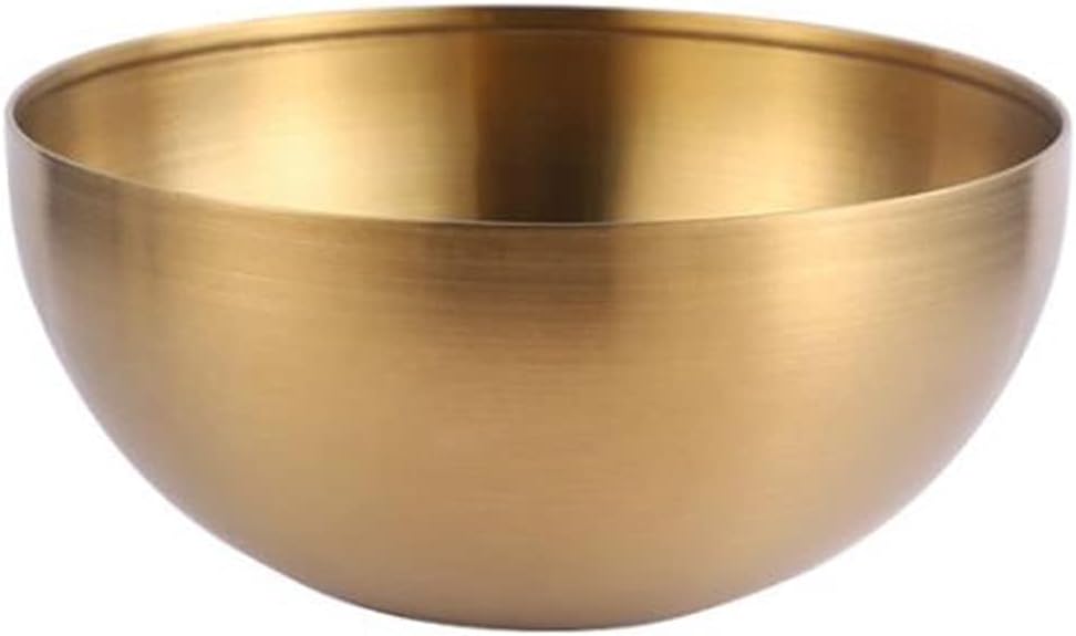 Large Capacity Stainless Steel Salad Bowls Korean Soup Noodle Ramen Bowl Kitchen Food Container, Gold, 15 X 7 Cm