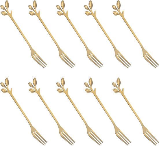 Kuchengabeln Blattgoldform 10 Stück Edelstahl