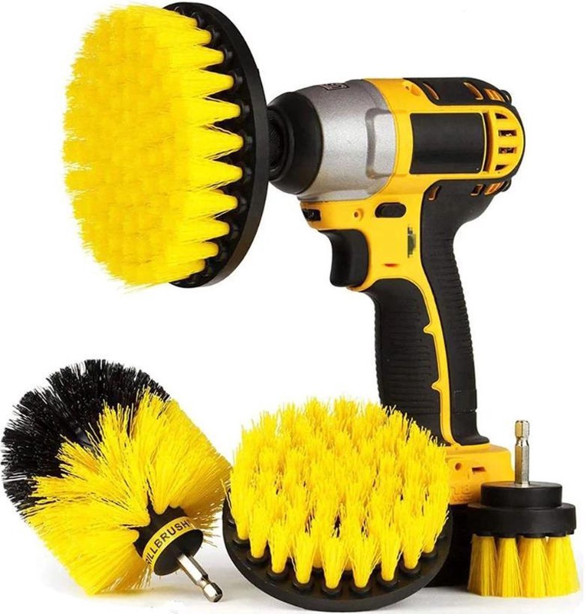 4-teiliges Bürstenset Für Bohrmaschinen Scheuerbürstenaufsatz 4 Bürstengrößen Reinigungsbürsten Für Drinnen Und Draußen 50 Mm / 100 Mm / 120 Mm / 89 Mm Gelb