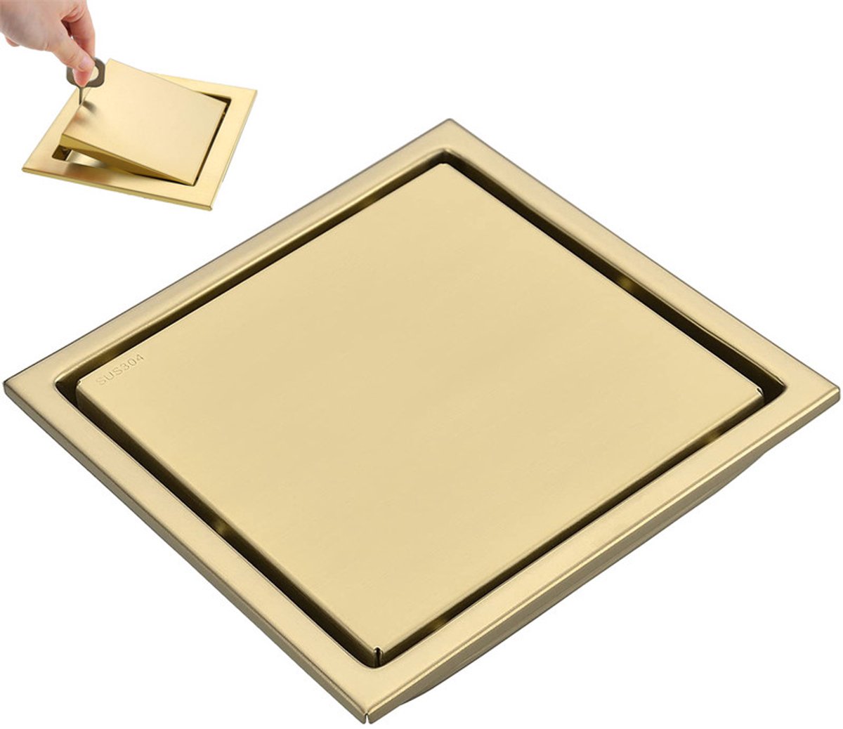 Quadratischer Bodenablauf – Bodenablauf Aus Edelstahl 304 – Quadratischer, Verdeckter Bodenablauf – Bodenablauf Für Bad/dusche – Goldfarben – Mit Abnehmbarem Einsatz