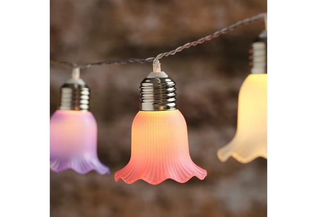 10er LED-Solar-Lichterkette pastellfarbene Blumen in Warmweiß