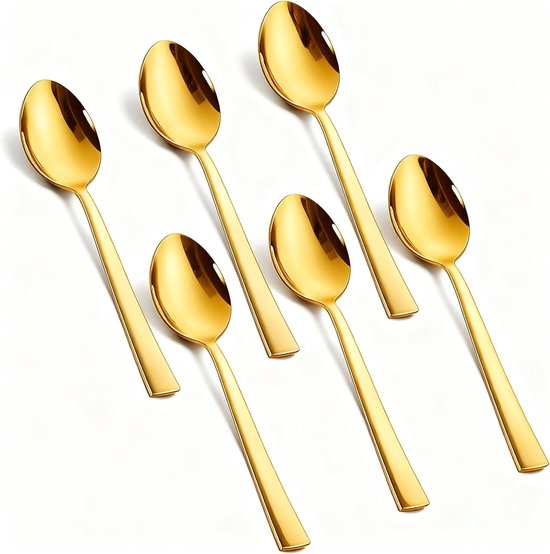 6-teiliges Besteckset Aus Edelstahl Mit Goldenen Kaffeelöffeln 14 Cm Bestehend Aus Kaffeelöffel Espressolöffel Dessertlöffel Und Teelöffel Für