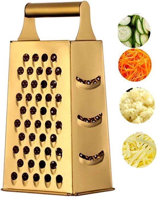 Käsereibe Und Gemüsehobel Aus Edelstahl Mit 4 Seiten, 23,4 Cm Höhe, Große Kastenreibe, Zum Reiben Von Parmesan, Gemüse, Ingwer Und Obst Gold