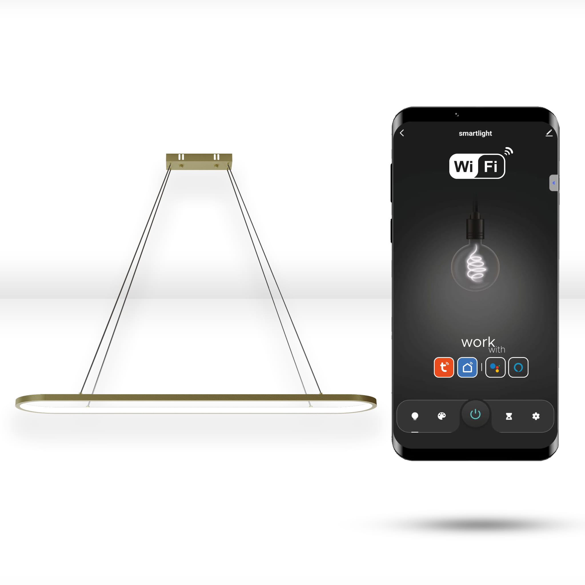 Runde Tuya Wifi-lampe 90x20cm Led Gold Hängende Ellipse