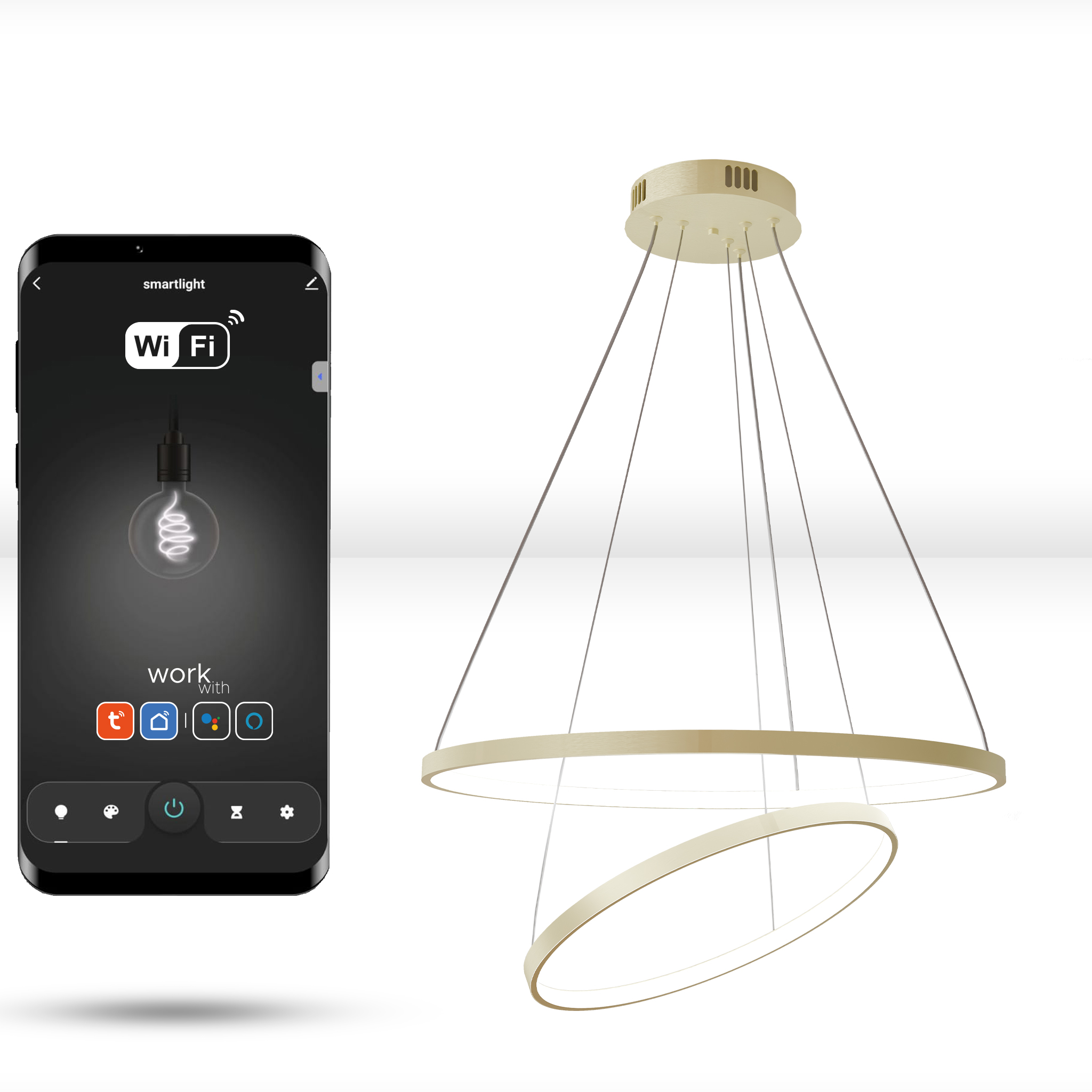 Wifi Tuya Rundlampe 60cm+40cm Led Gold Aufhängering Kreis Innen
