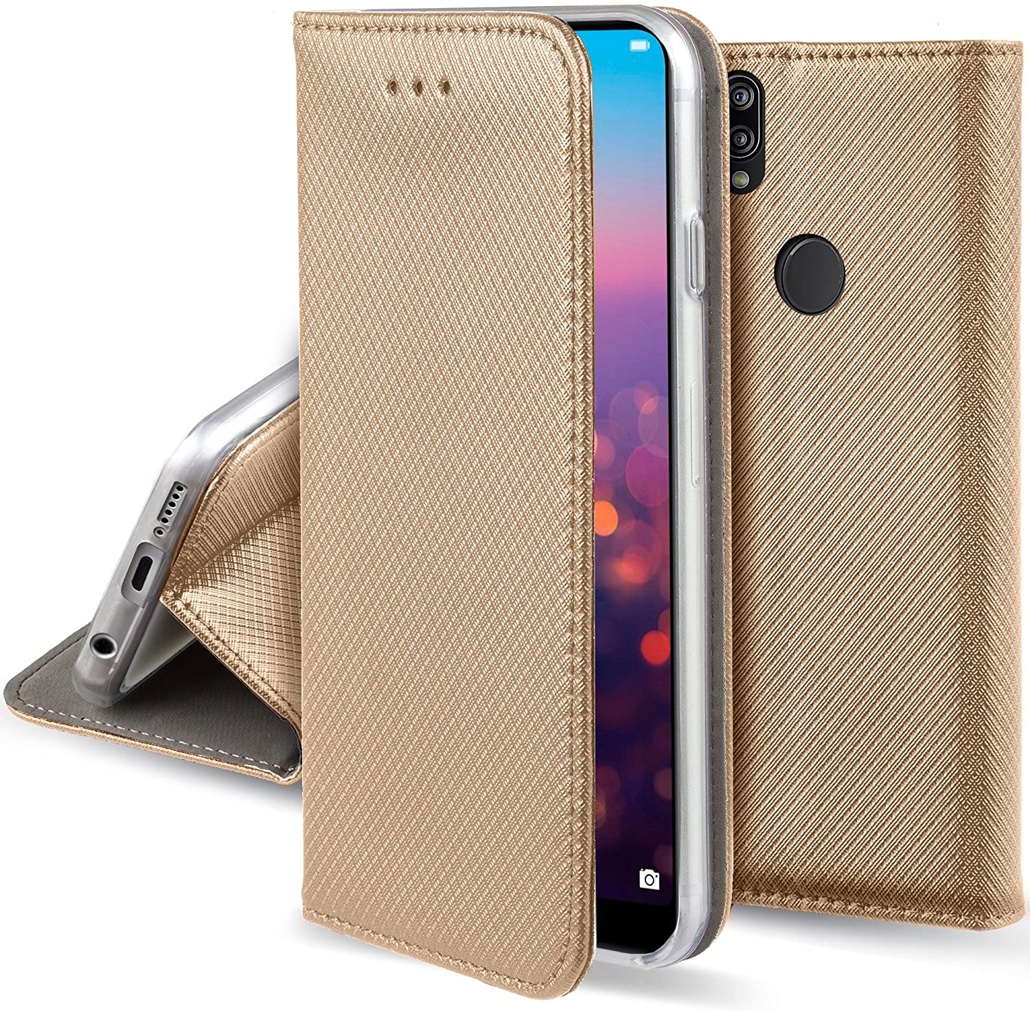 Hülle Für Huawei P20 Lite Smart Magnet Closed Book Case Gold + Glas