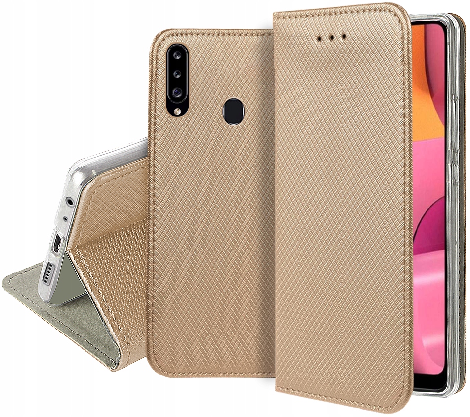 Smart Magnet Book Holster Für Samsung Galaxy A20s Gold + Glas