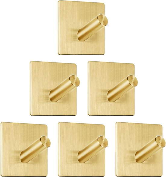 Bohrfreier Handtuchhalter – Klebehaken – 6 Stück – Gold – Edelstahl
