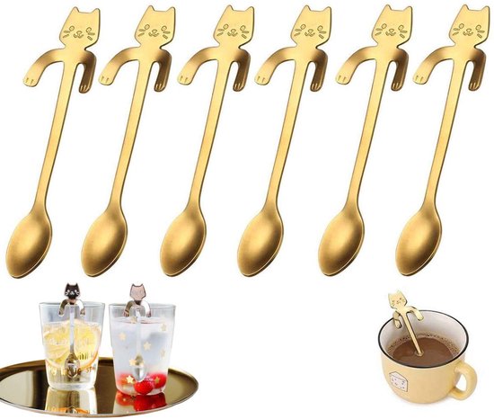 Dailygoody – Kaffeelöffel – Katzenförmiges Löffelset – Goldfarben – Edelstahl – Für Kaffee Und Dessert – Praktische Teelöffel