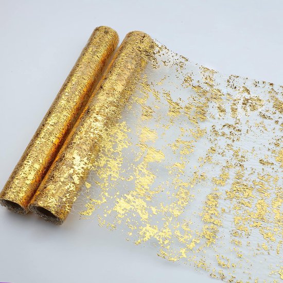 Tischläuferrolle In Gold (2 Stück) 5,5 M Pailletten Glitzerstoff Für Hochzeits Und Partydekoration