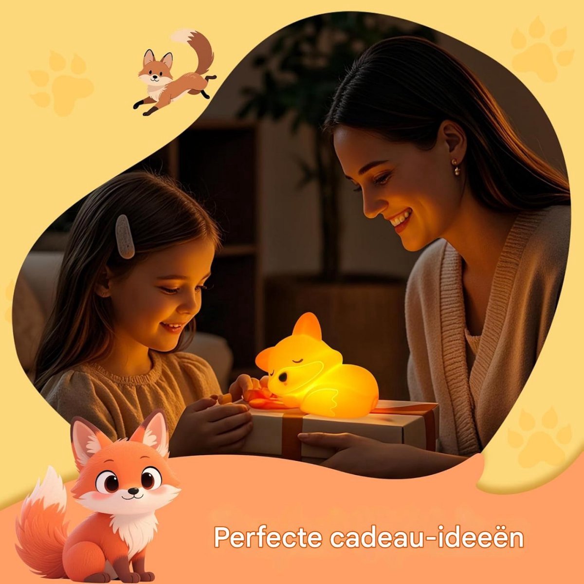 Vitdipy – Led-fuchs-nachtlicht – Nachttischlampe – Kinderzimmer & Schlafzimmer – Wiederaufladbar – Touch-steuerung – Dimmbares Nachtlicht – Für Kinder, Babys & Erwachsene