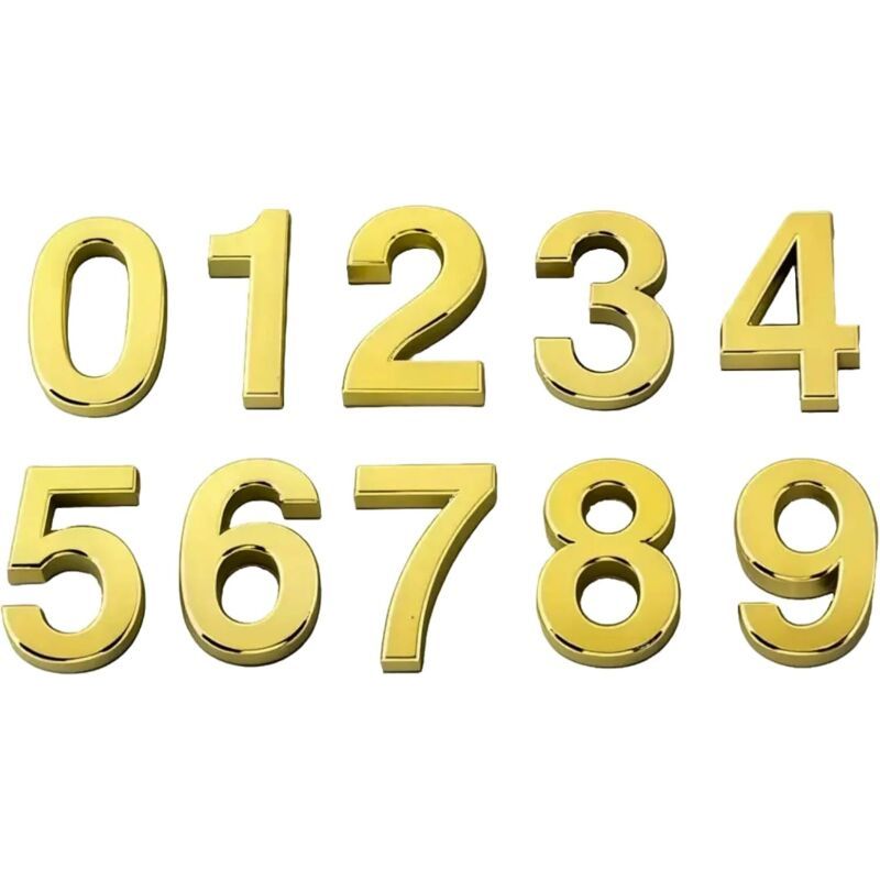 10 Stück 3d-gold-hausnummern Für Den Außenbereich, Hausnummern, Briefkastennummern, Personalisierbare Selbstklebende Briefkastenschilder, Hotelzimmernummern, Nummernschilder 0-9 (gold)