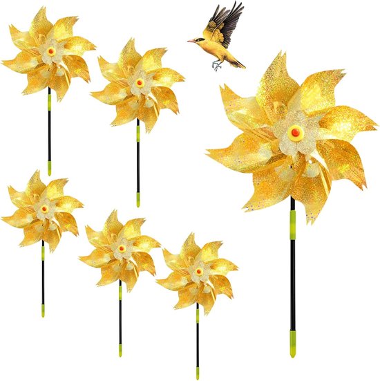 6-teiliges Set Vogelabweisender Windturbinen Wirksam Gegen Krähen Und Tauben Für Balkone Reflektierende Windturbinen Für Gärten Dächer Und Gold