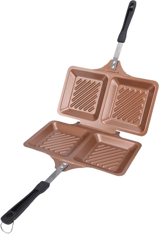 Doppelseitiger Panini-maker – Grill-sandwich-maker – Sandwichmaker – Antihaftbeschichtung – 25 X 14 Cm – Gold
