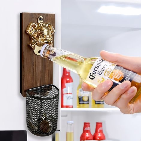 Kreativer, Wandmontierter Magnetflaschenöffner In Form Eines Elefantenkopfes, Retro-flaschenöffner Aus Massivholz, Multifunktionaler Flaschenöffner Aus Zinklegierung Für Getränke Und Bier Zur Verwendu
