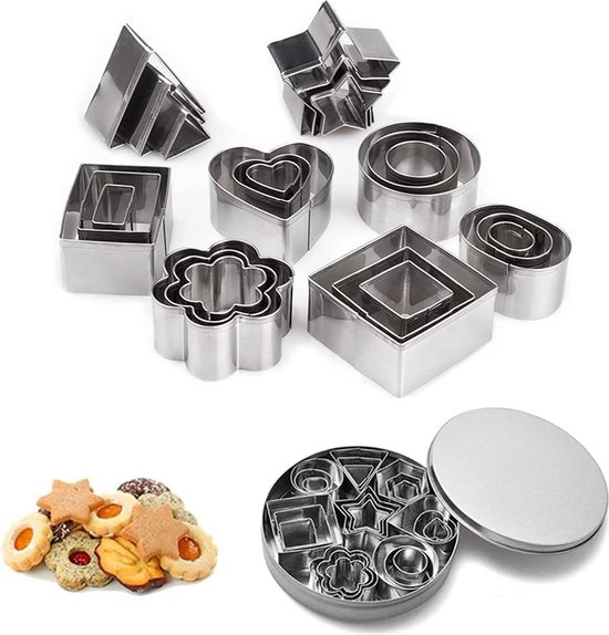 Ausstechformen Set 24 Teilig Edelstahl Herz , Blumen , Kreis Und Sternformen Keksformen Backformen Schokoladenformen Weihnachtsplätzchen Stern, M