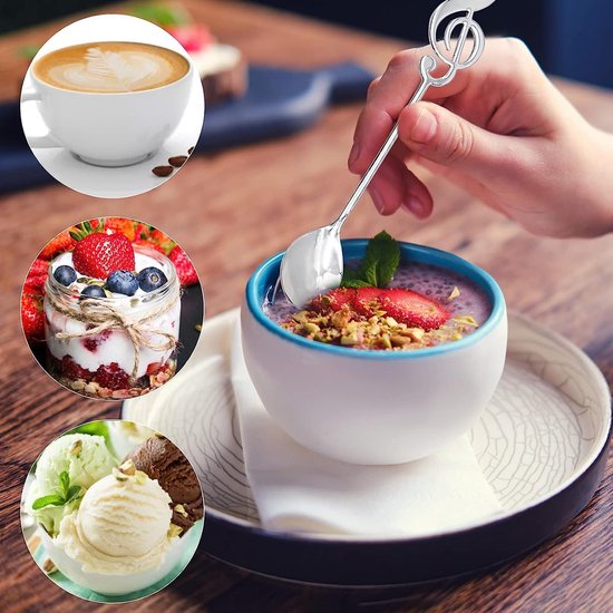 16 Kaffeelöffel Mit Notenmotiv Dessertlöffel Aus Edelstahl Notenmotiv Löffel Dekoration Für Musiker Geschenk Kaffee Tee Dessert Silber Und Gold
