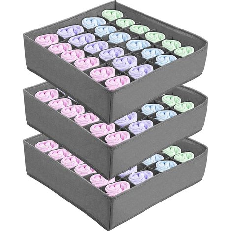 3-teiliges Socken- Und Unterwäsche-organizer-set (grau), Schubladen-organizer Mit 24 Fächern, Faltbare Box