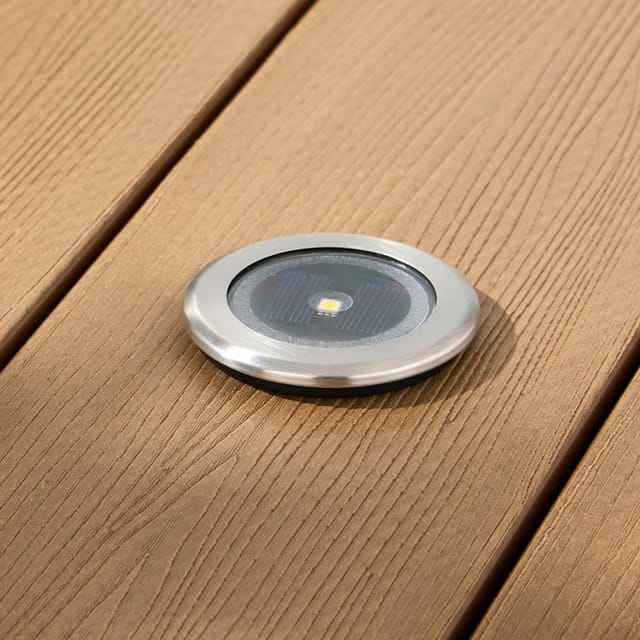 4er Set Solar Terrassen‑Einbaustrahler in Warmweiß, Silber