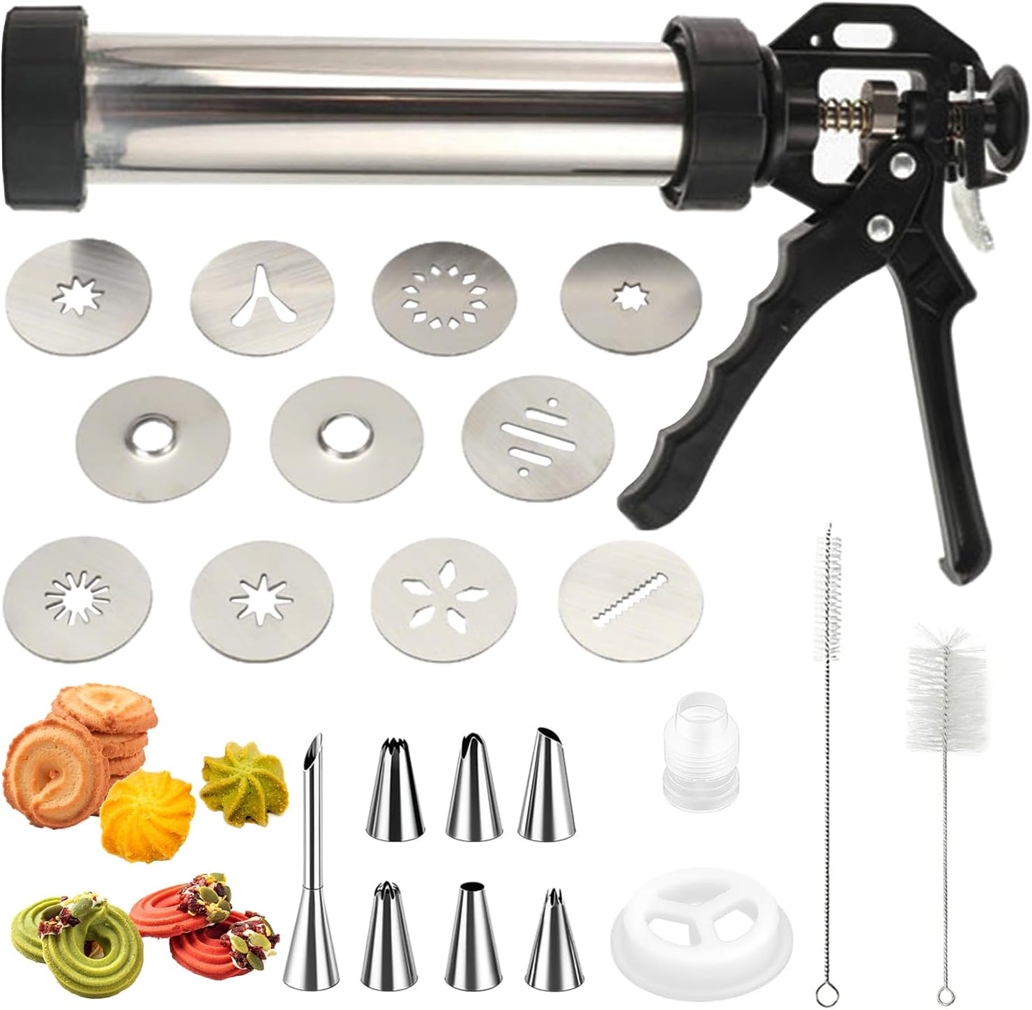 Churro Maker Stainless Steel Pastry Press, Biscuit Press With 10 Stencils And 7 Stainless Steel Nozzles, Dough Syringe, Biscuit Press, Biscuit Press, Baking Accessories For Cakes, Desserts, Cookie