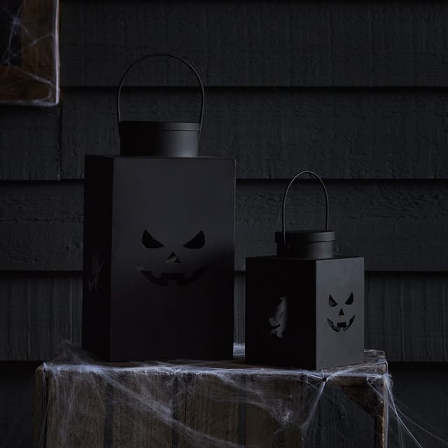 2er Set schwarze Halloween Laternen aus Metall