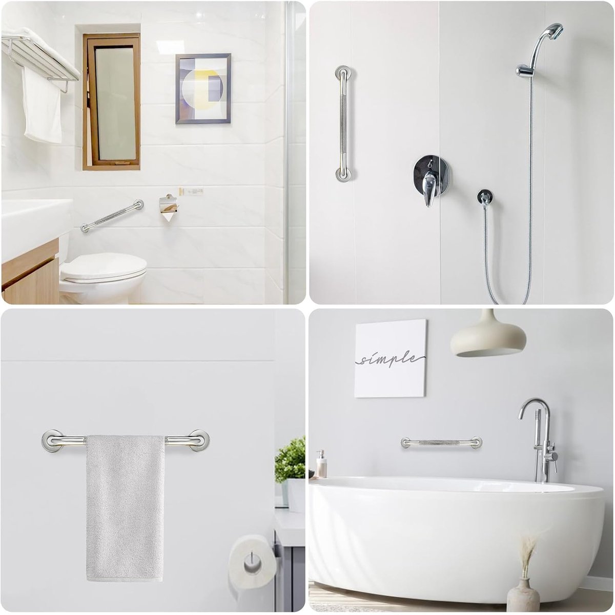Lot 2 Barres D'Appui 30cm - Adhérence Renforcée - Douche/wc - Antidérapant - Argenté