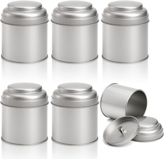 6er-packung Einzeln Verpackte Teedosen Mit Luftdichtem Doppeldeckel 50 G Runde Metalldose Kleine Küchenbehälter Zur Aufbewahrung Von Tee Kaffee Silber
