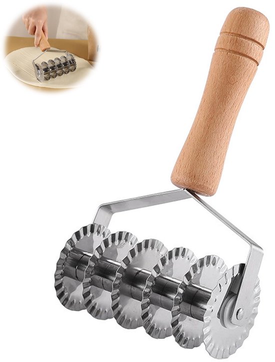 Teigschneider Sechsrädriger Pizzaschneider Aus Edelstahl Nudelschneider Silber Sechsrädriges Messer Mit Holzgriff Teigschneidewerkzeug Zum Schnei