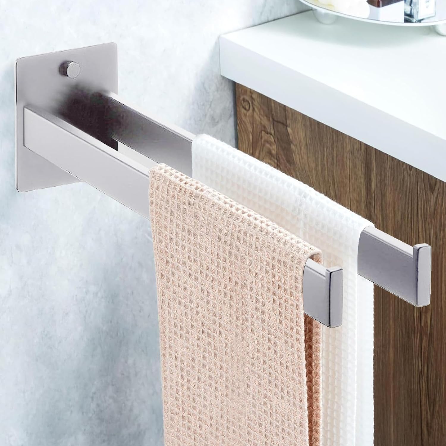 Towel Rail No Drilling, 2-in-1 Towel Rail Stainless Steel Towel Rail Wall With Double Rods, Glue/drilling Towel Rail Double For Bathroom, Bedroom, Kitchen (silver)