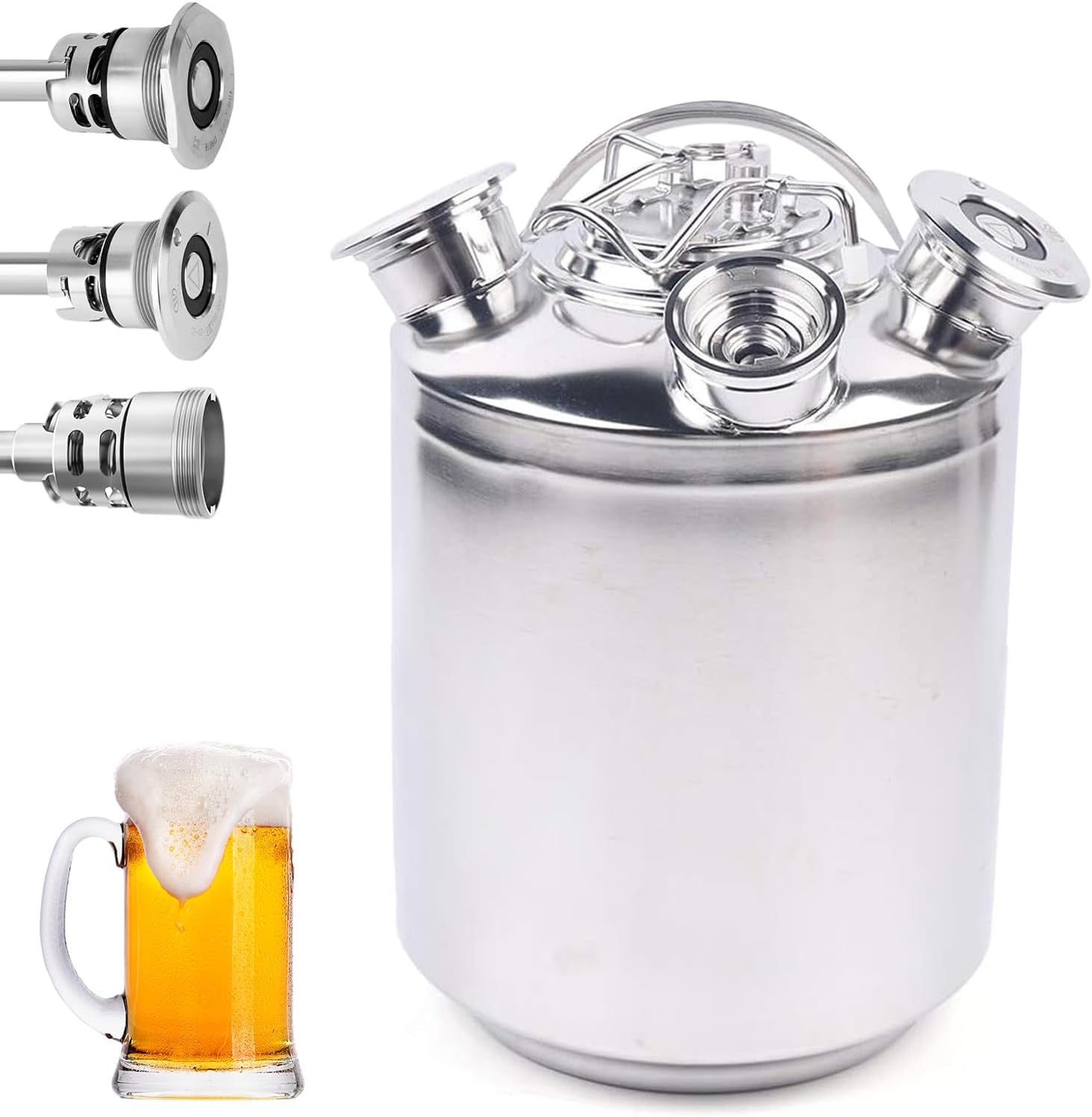Beer Cleaning Barrel Stainless Steel 10 L Cleaning Container Dispenser 3 Head Cleaning Container With Lid And Keg Skewers A, G, S, Cleaning Device Beer Cleaning Barrel Efficient Cleaning For Beer Disp