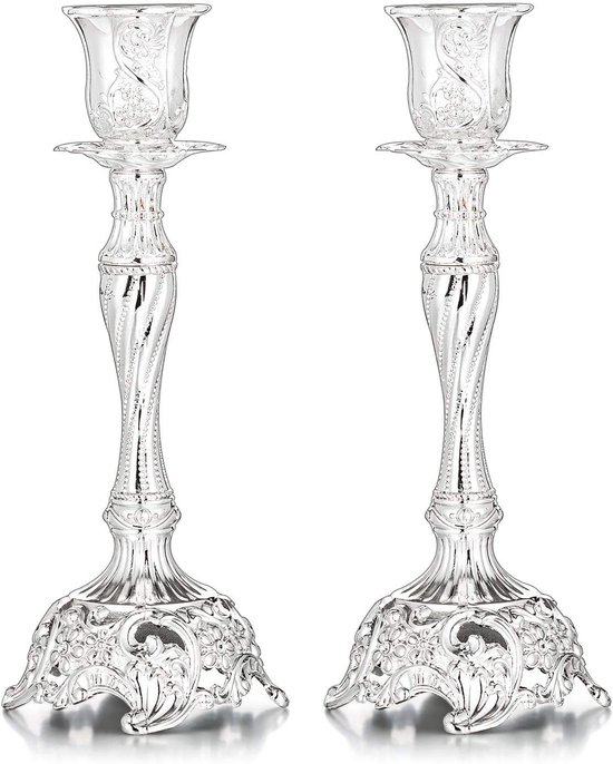 Kerzenhalter 2 Stück Kerzenständer Kerzenregal Kerzenuntersetzer Wohnaccessoires Metall Silber 7,6 X 7,6 X 18,8 Cm