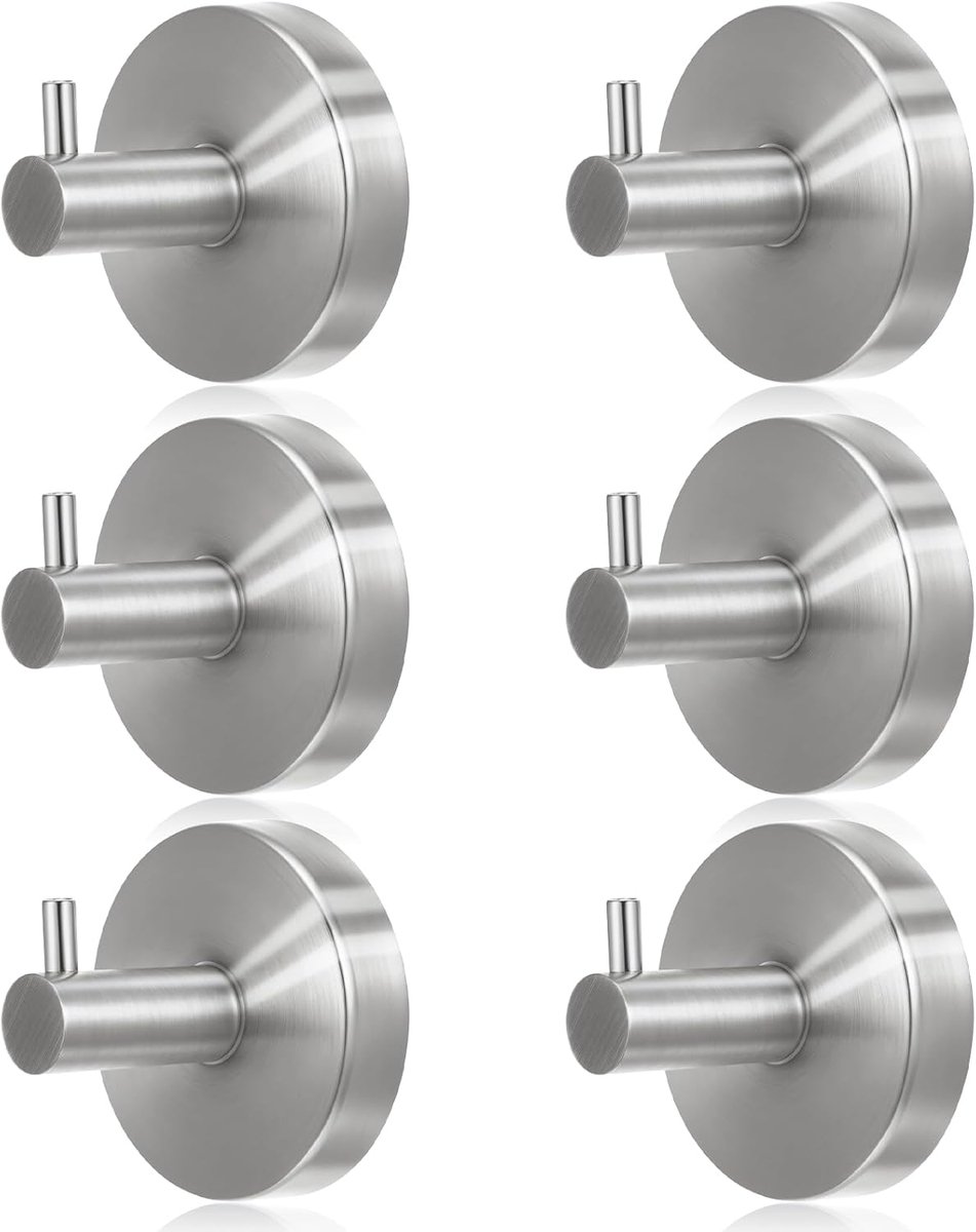 Met Vacuüm Saugnapfhaken – Leistungsstarke Vacuüm Haken – Wiederverwendbar – 6 Stück – Edelstahl 304 – Handtuchhalter – Saugnapf-aufhängehaken – Drehsaugnapfhaken – Silber