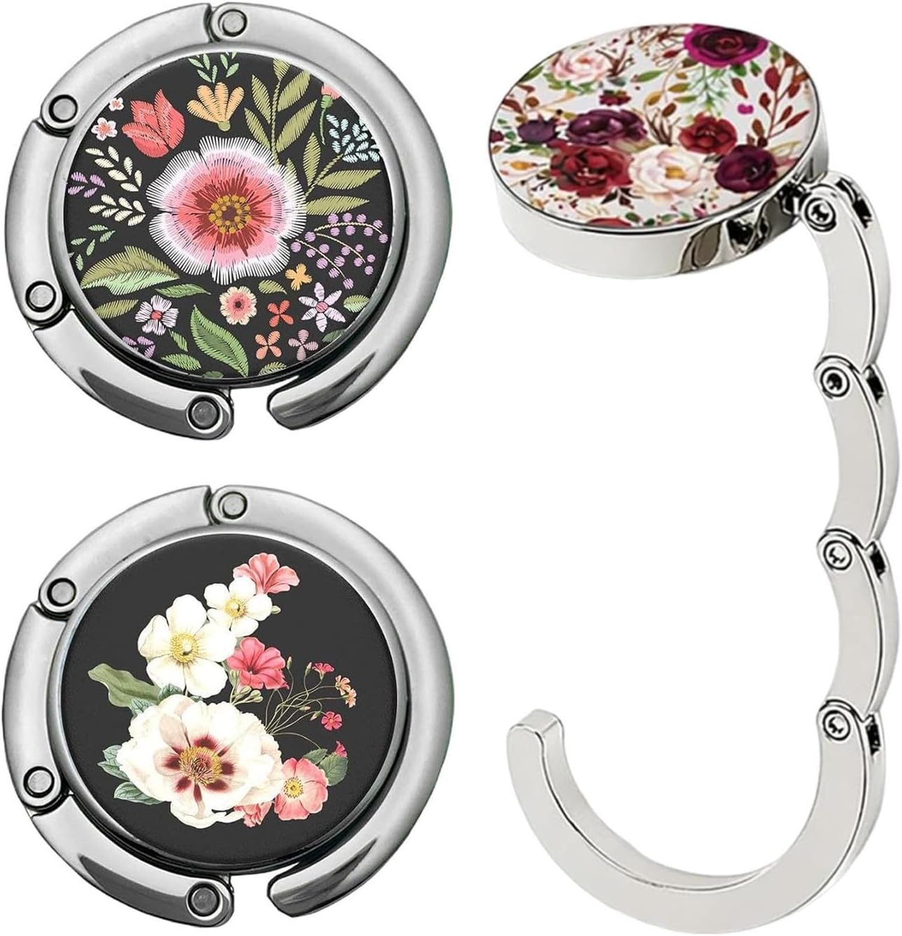 3er-set Faltbare Tischhaken Mit Blumenmuster Für Taschen Tischbeutelhalter Für Pendler, Studenten, Reisende, Büro, Café, Bar, Klassenzimmer, Bibliothek