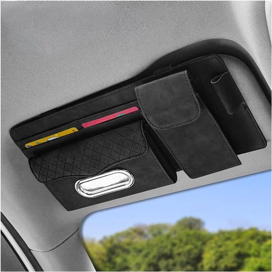 Allecto Auto-sonnenblenden-organizer Multifunktionale Aufbewahrungstasche Grau Kartenhalter Sonnenbrillenfach Passend Für 99 Aller Automodelle