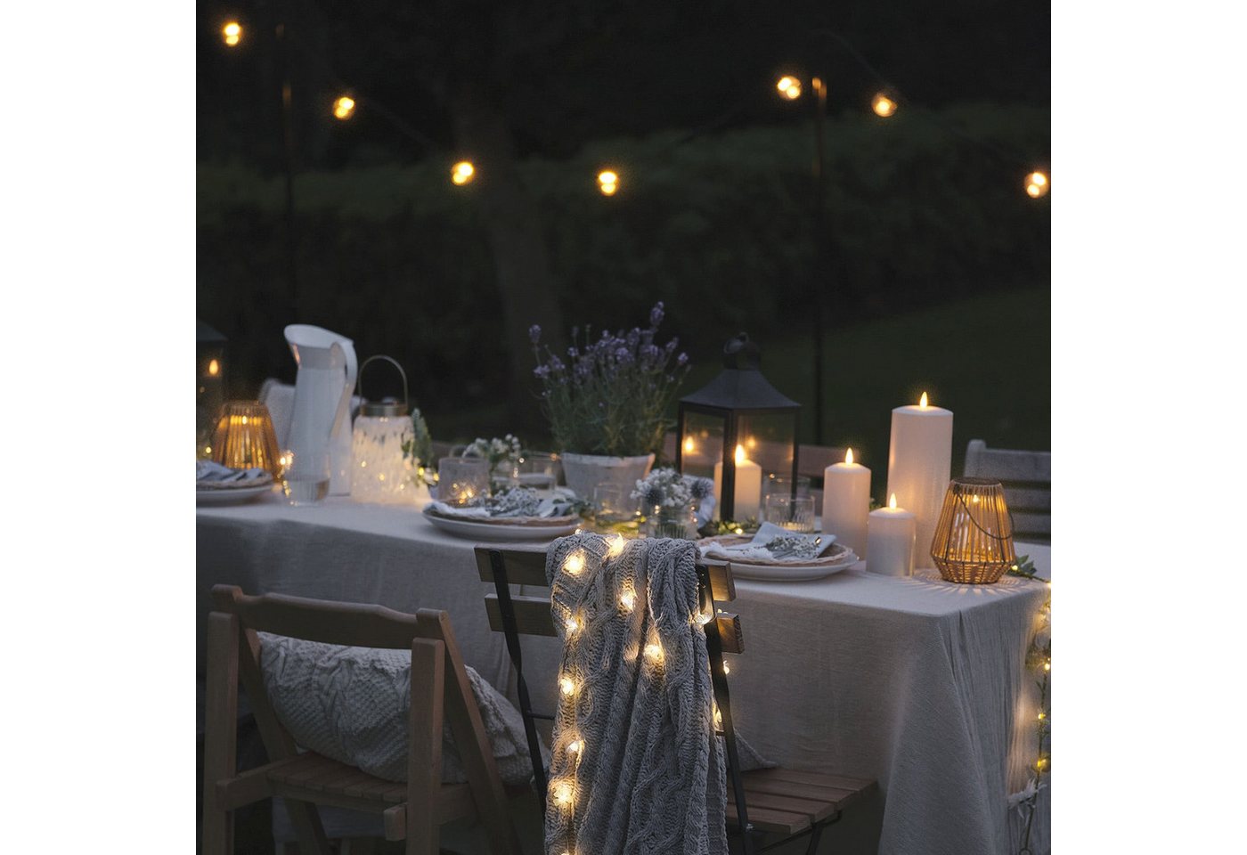 Blaue & weiße Mikro-LED-Blumenlichterkette Warmweiß mit Timer