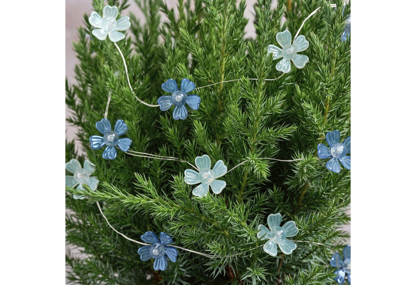 Blaue & weiße Mikro-LED-Blumenlichterkette Warmweiß mit Timer Bild 2