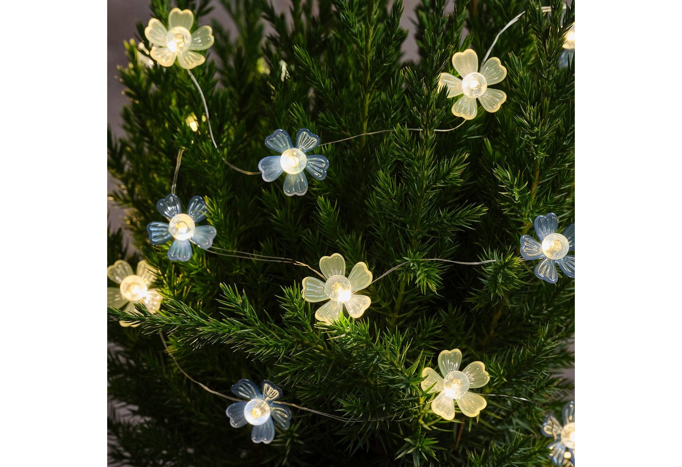 Blaue & weiße Mikro-LED-Blumenlichterkette Warmweiß mit Timer Bild 3