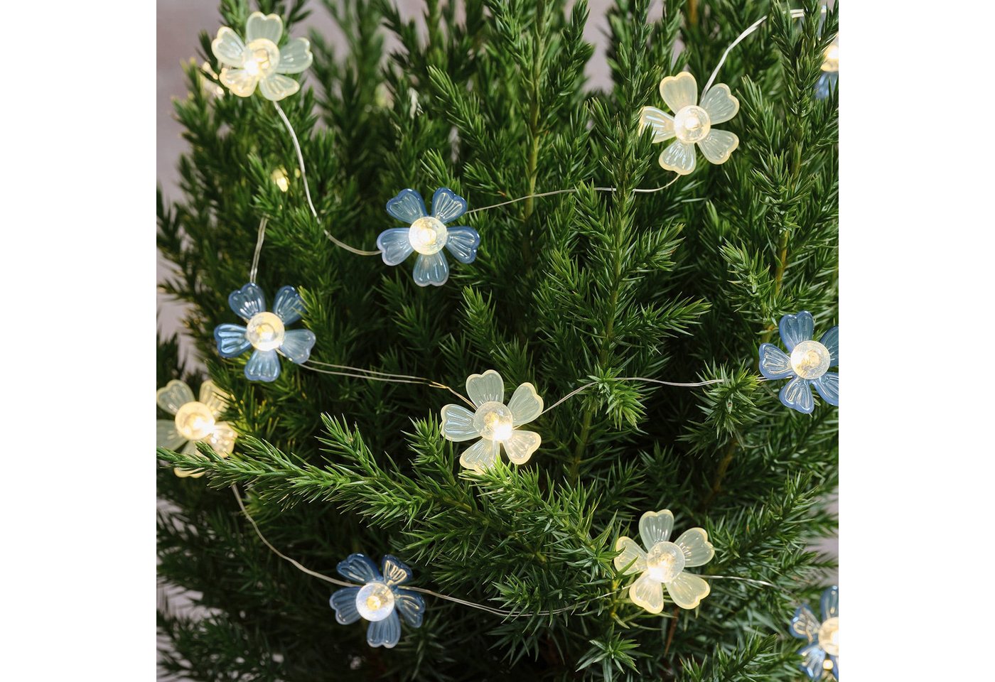 Blaue & weiße Mikro-LED-Blumenlichterkette Warmweiß mit Timer Bild 5