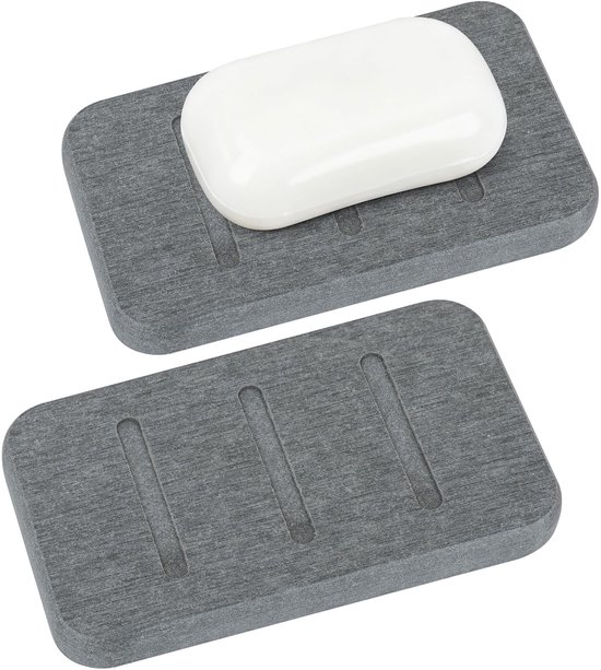 Allecto - Seifenschale Aus Kieselgur - Seifenhalter - Schnelltrocknend - Grau - Seifenstückhalter - Geeignet Für Bad Und Dusche - 2 Stück