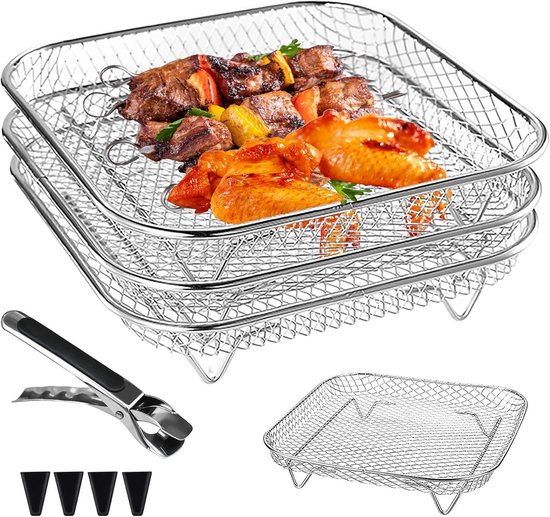 Zubehör Für Heißluftfritteuse Backofengrill Effizientes Kochen Stapelbar, 3 Stufig 3 Teilig Silber