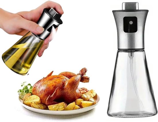 Hochwertiger Ölzerstäuber – Elegantes Design Aus Glas Und Edelstahl – Fassungsvermögen 200 Ml – Silbernes, Konisches Design