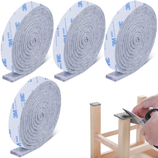 Möbelgleiter, 4 Rollen Selbstklebender Filz Pro Rolle, 100 X 2 Cm, Selbstklebender Filz Für Hobbys, Bodenschutz, Stuhlbeine, Grau