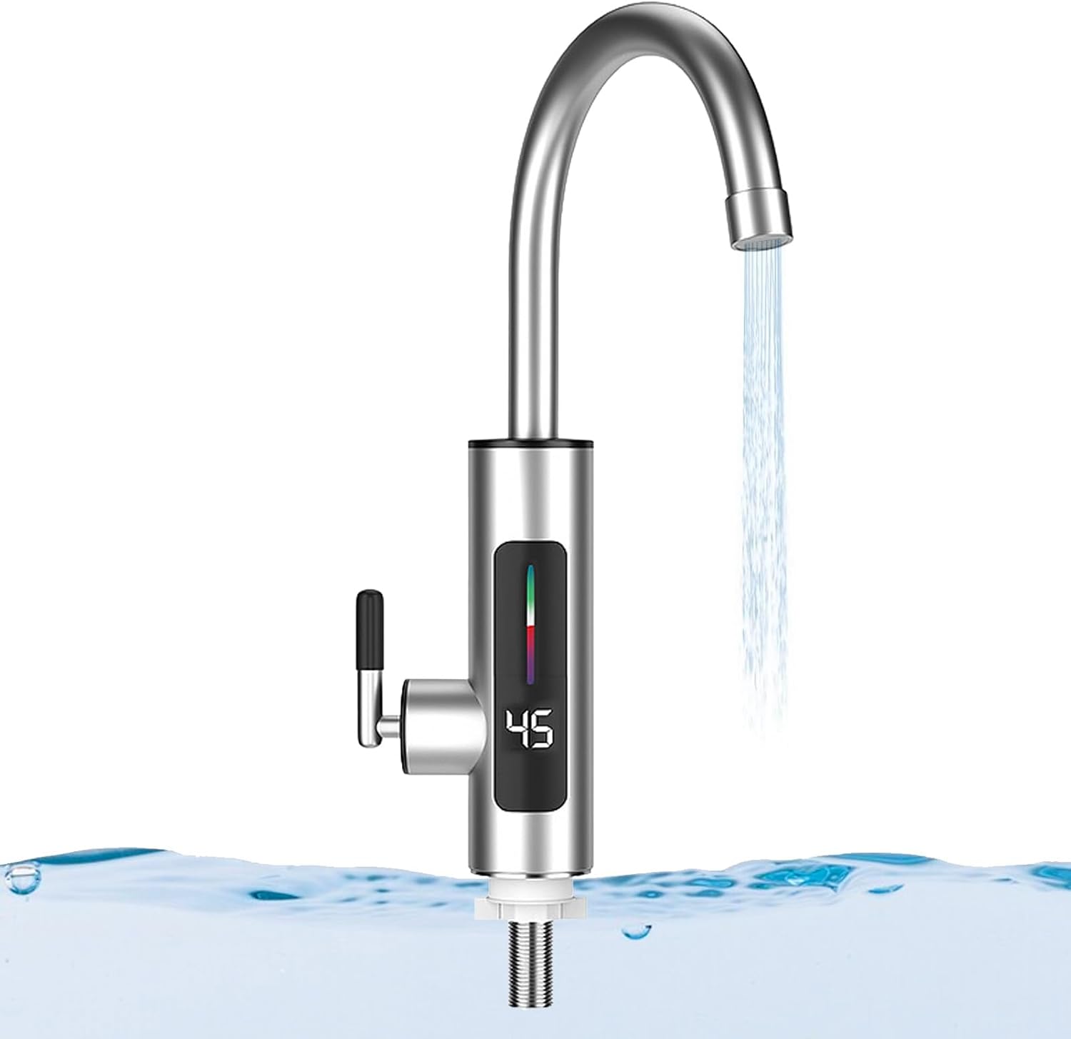 Tap With Instantaneous Water Heater, Stainless Steel Electric Tankless Water Heater Tap With 360° Rotatable And Led Temperature Display For Camping, Garden, Kitchen, Bathroom (220 V 3000 W, Eu Plug)
