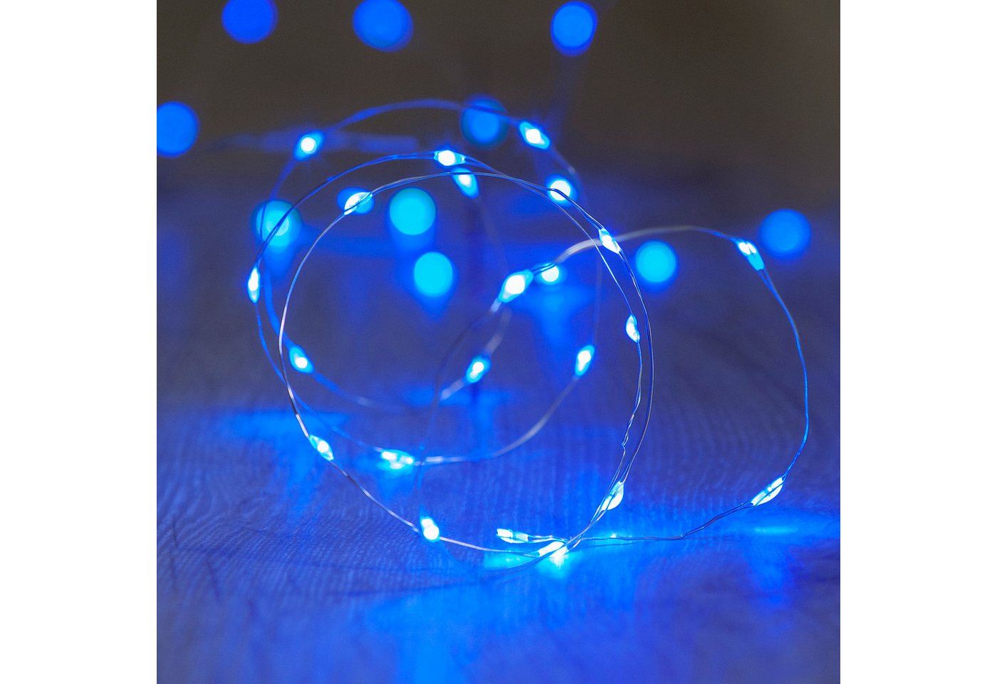 20er LED Micro Lichterkette blau batteriebetrieben