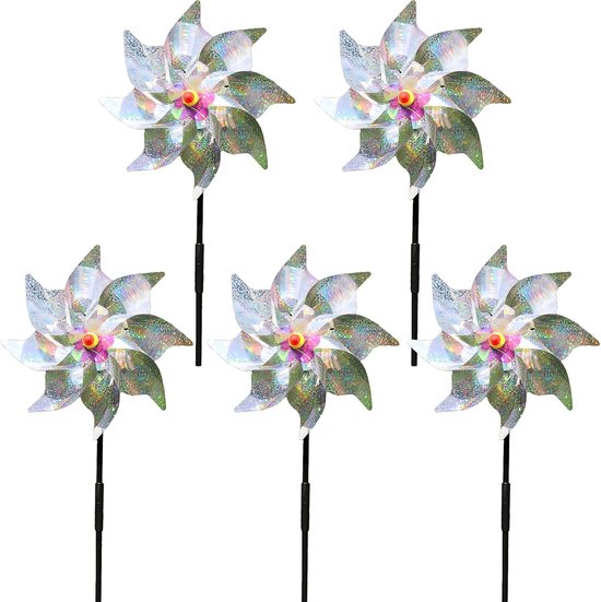 Reflektierende Windmühle Vogelabwehr Gartenschutz Umweltfreundliches Pvc 24 X 54 Cm Silberner Regenbogen