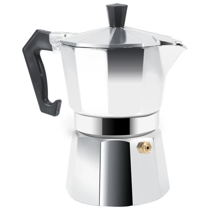 Moka-kaffeebereiter – 300 Ml – Aluminium – 6 Tassen – Grau – Geeignet Für Gemahlenen Kaffee